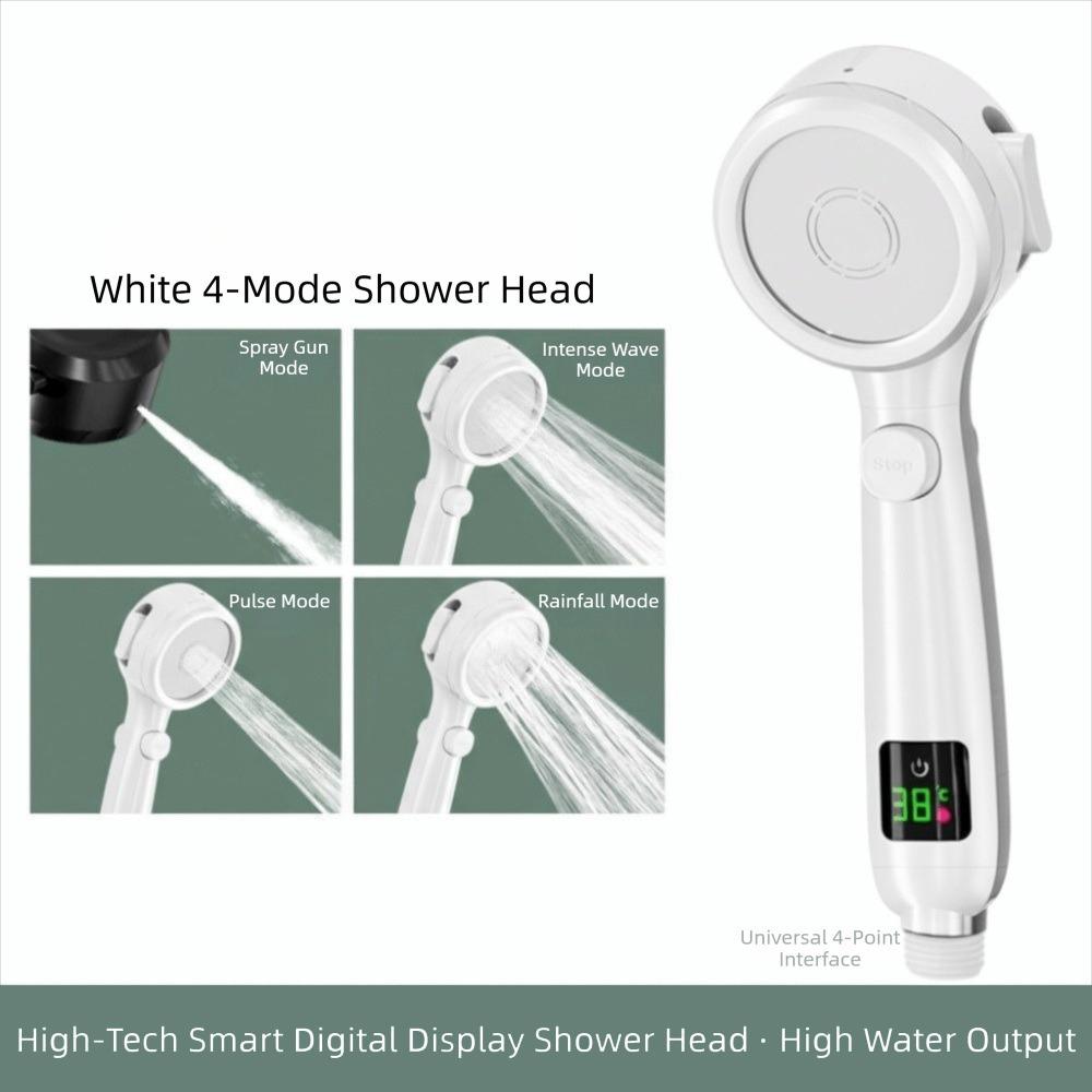 

Pressurized Spray High Pressure Shower Head Digital Temperature Display 4-Modes Spray Handheld Shower Head Adjustable Spray
