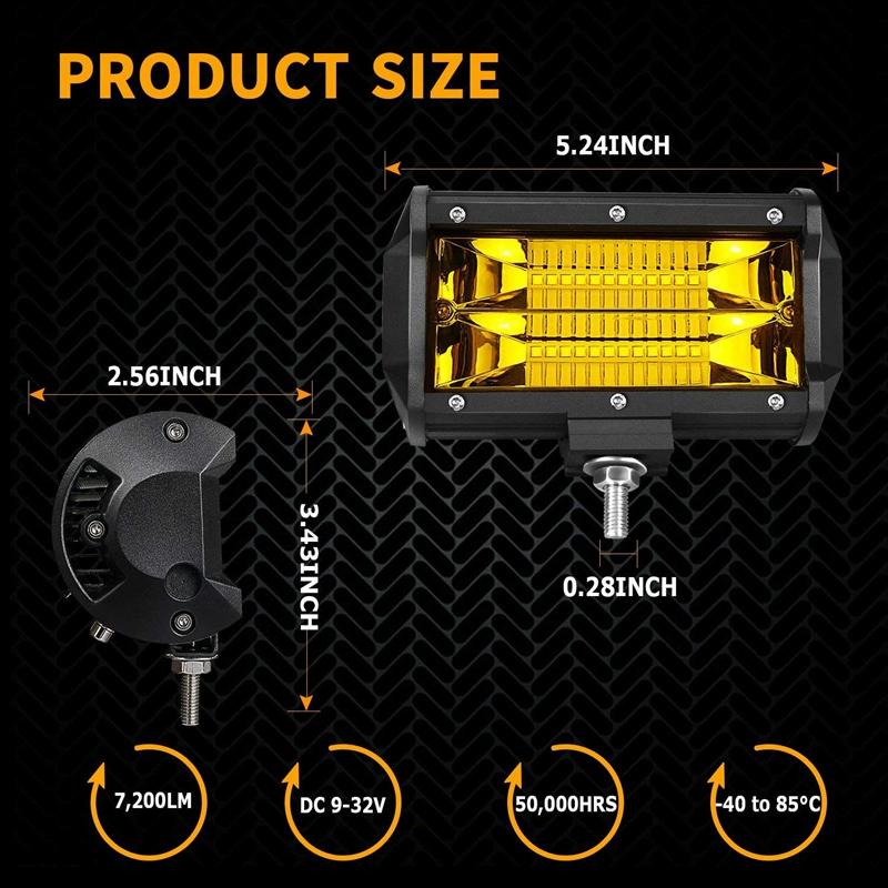 NEW-2X 5 Inch 72W LED Work Lights Waterproof Off Road Pod Fog Lights Yellow Lamps for Trucks ATV UTV Polaris Boat Golf Cart