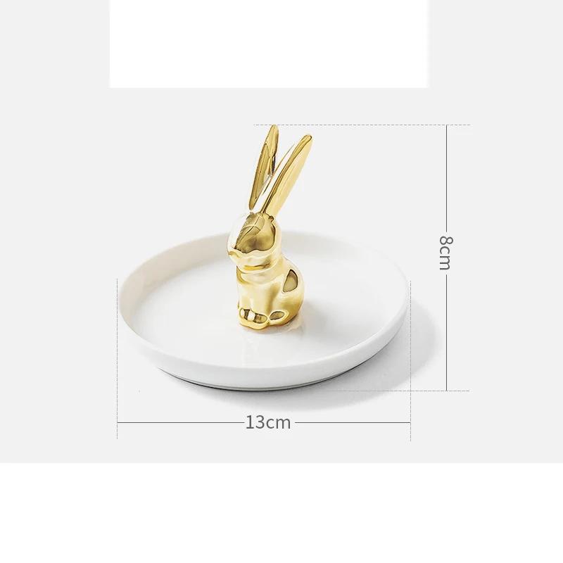 Nordic Ceramic Gold Plating Small Jewelry Dish Earrings Necklace Ring Storage Plates Fruit Dessert Display Bowl Decoration Tray