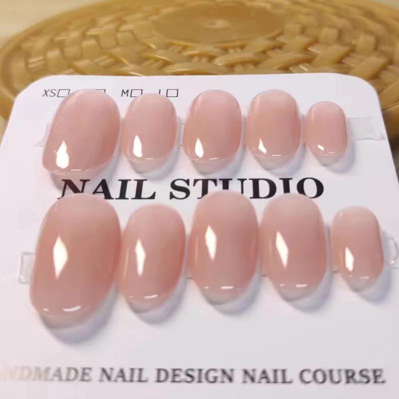 100% Handmade Oval Shape Minimalist Nude Fake Nail Set With Glue & Box Simple Beauty of Nature Artificial NailsFake Nails Reusable