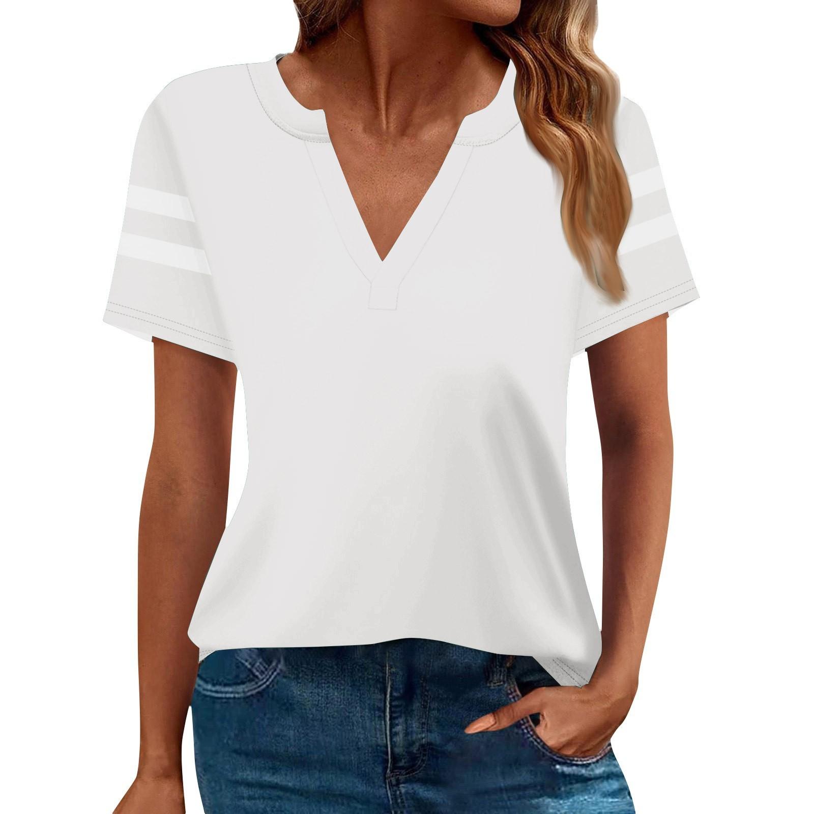 

Женская летняя рубашка с коротким рукавом и V-образным вырезом, деловая повседневная свободная футболка, трендовая модная одежда, топы XXL