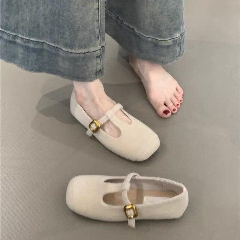 Flat Bottom Shallow Mouth Single Shoes Mary Jane Mao Mao Shoes Autumn Gray Doudou Shoes