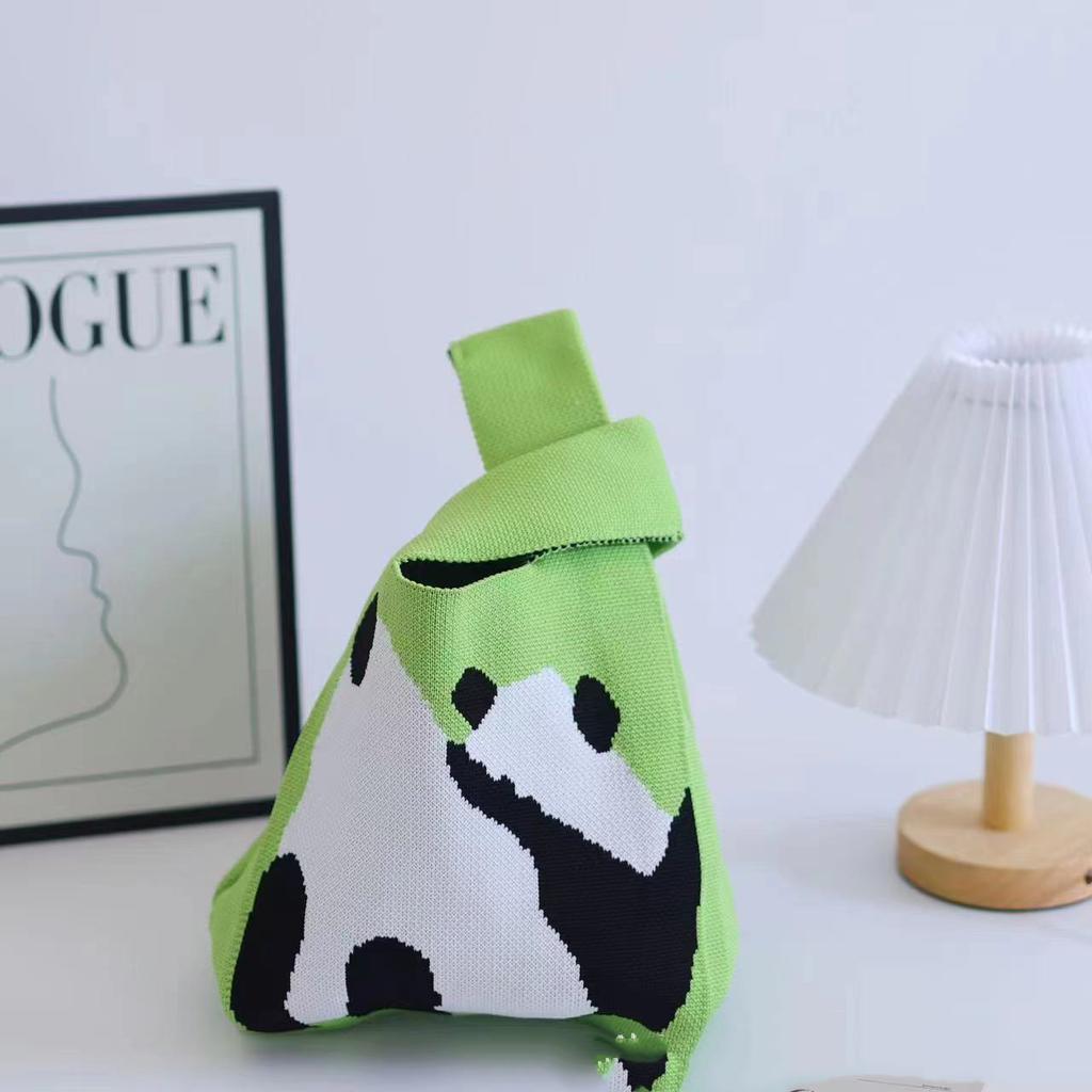 Women's Knot Wrist Bag Handmade Knitted Bag Portable Mini Striped Tote Bucket Phone Bags Large Capacity Autumn Winter Handbags