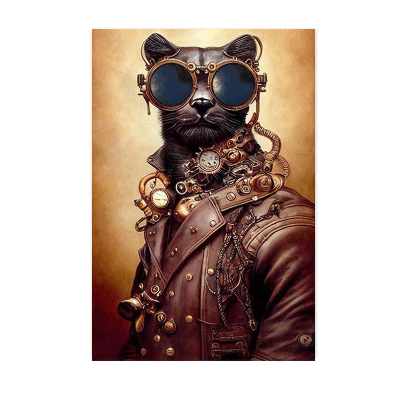 Retro Funny Animal Steampunk Cat Astronaut Rabbit Canvas Painting Posters Prints Wall Art Pictures for Living Room Home Decor