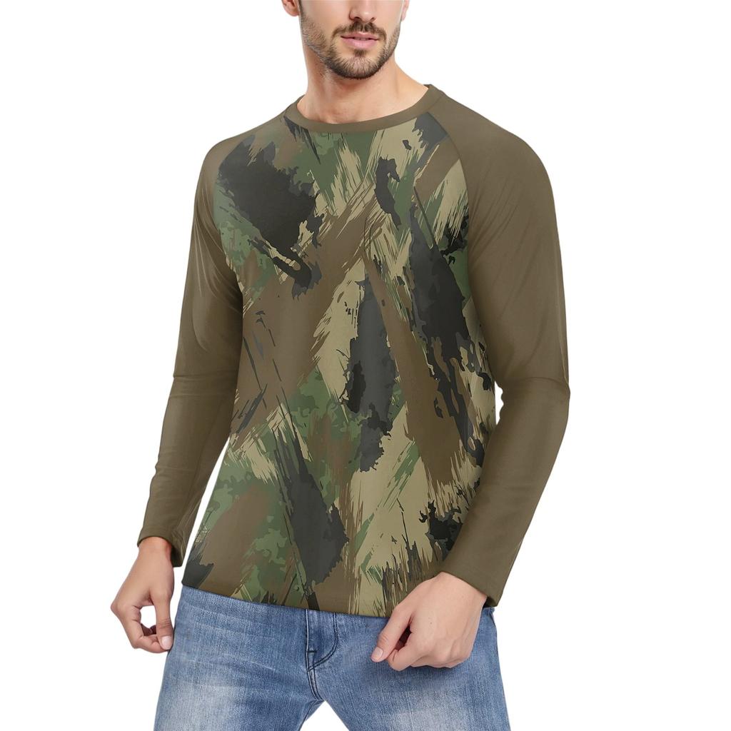 Men's Fashion Printed Raglan Long Sleeve Sports Top