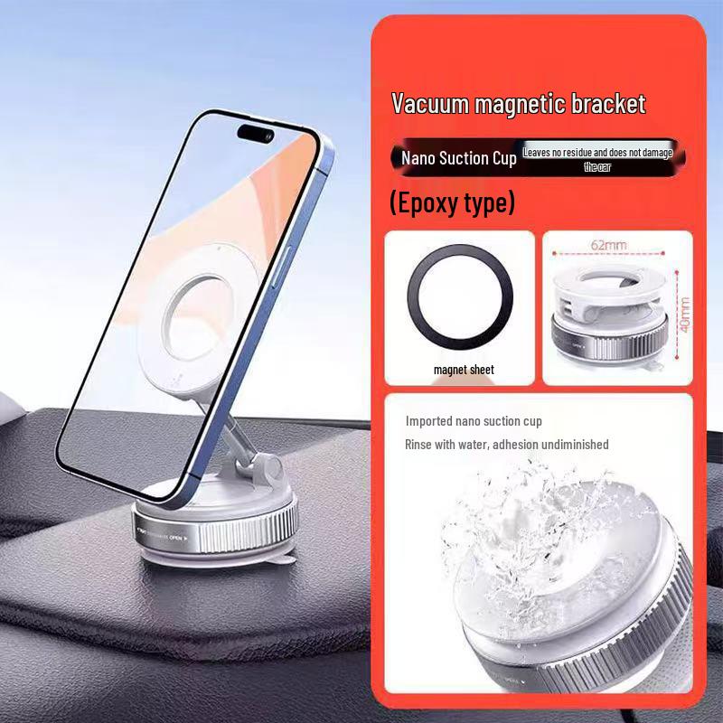 Universal Magnetic Car Phone Holder with Rotating Suction Cup and Strong Grip