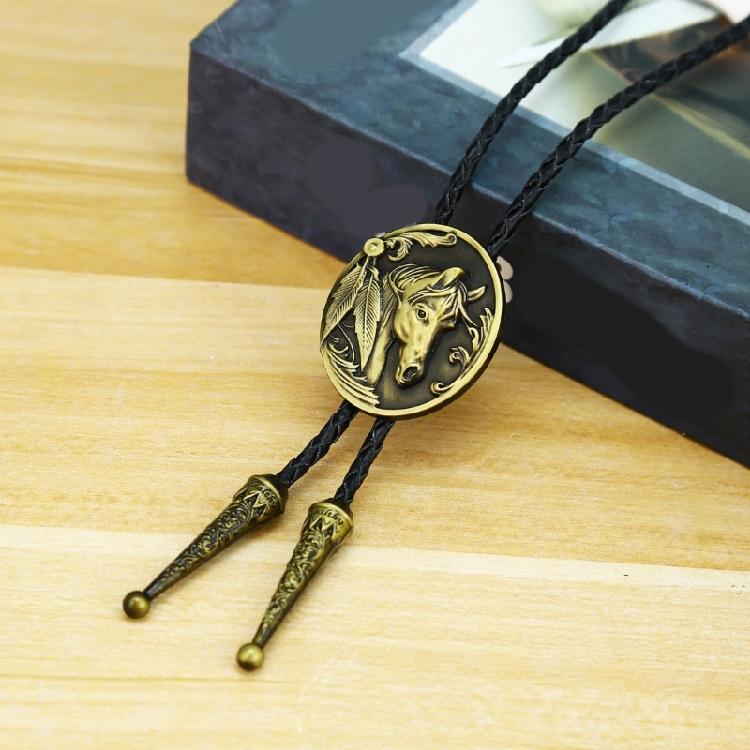 Men Bolo Tie Metal Horse Head Cowboy Hat Western Necklace Costume Accessories