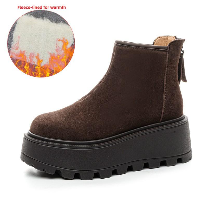 7cm Wildleder Rindsleder Echte Leder Schneestiefel Damen Knöchel Stiefel Plateau Keil Winter Plüsch Chelsea Boots Schuhe für Damen