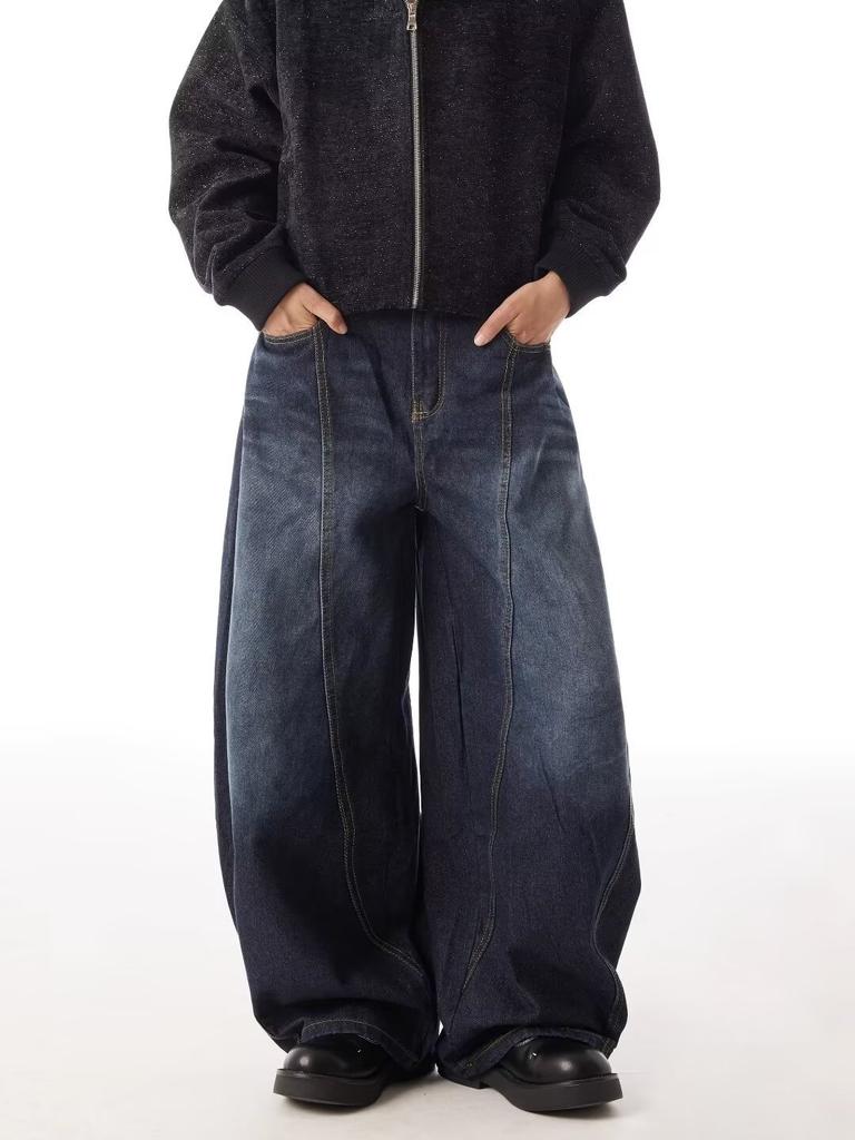 American retro scimitar jeans men's and women's loose wide-leg design three-dimensional versatile loose banana pants