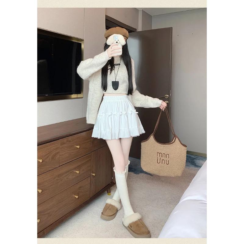 Women's Bow Skirt Spring French Sweet High Waist Cake Lace Puffy A Short Skirts
