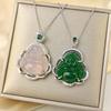 White and Green Agate Ruyi Buddha Pendant Necklace - New Chinese Style, Light Luxury Maitreya Buddha Ornament.