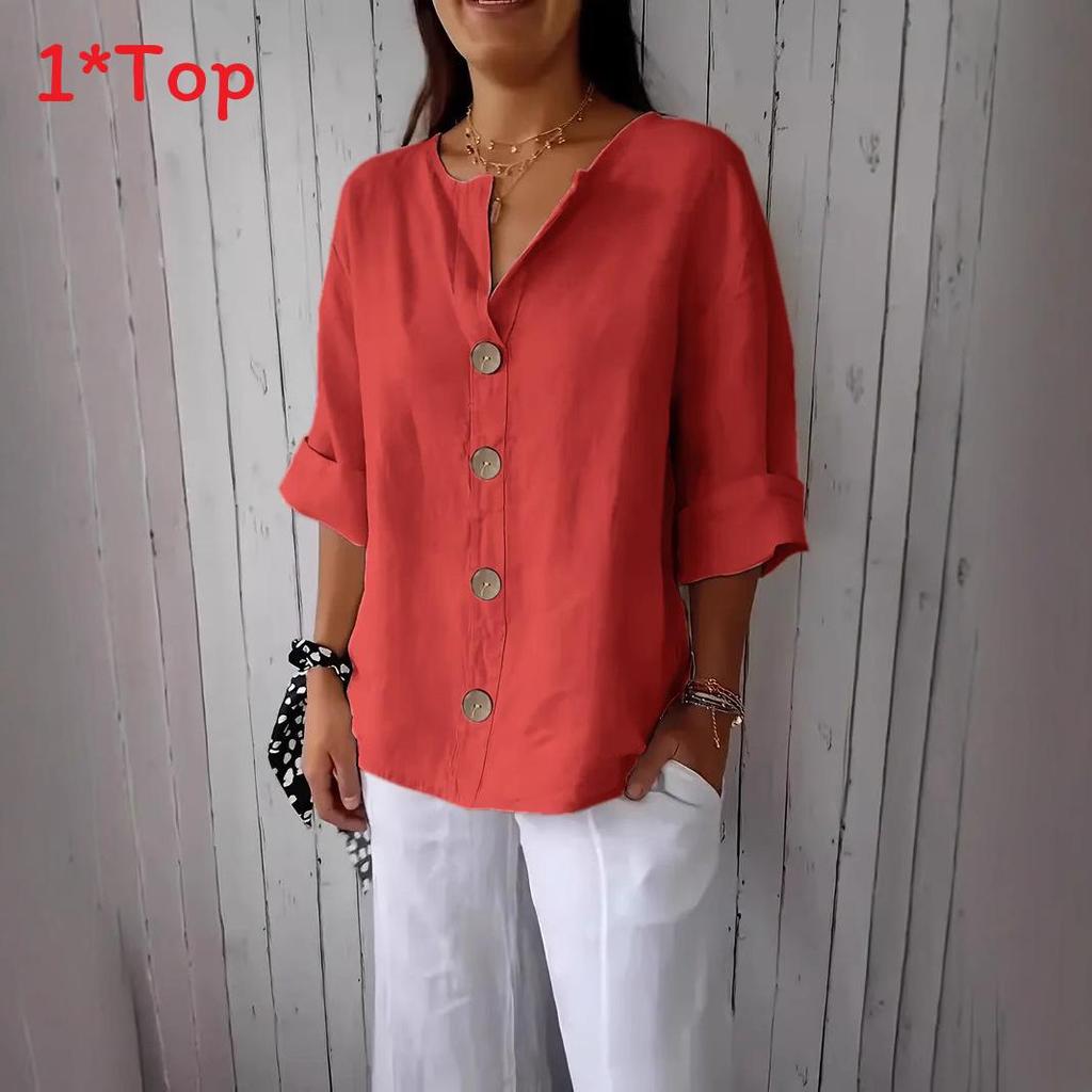 Linen Cotton Buttonup Shirt For Women With Loose Fit And Mandarin Collar For Casual Summer Wear