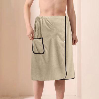 Pánská osuška s kapsou Coral Fleece Rychloabsorpční Nastavitelný pas Knoflík Zapínání Ručník Wrap Sukně Ručníky Pánské Wrap Župan pro Gym Spa Pláž