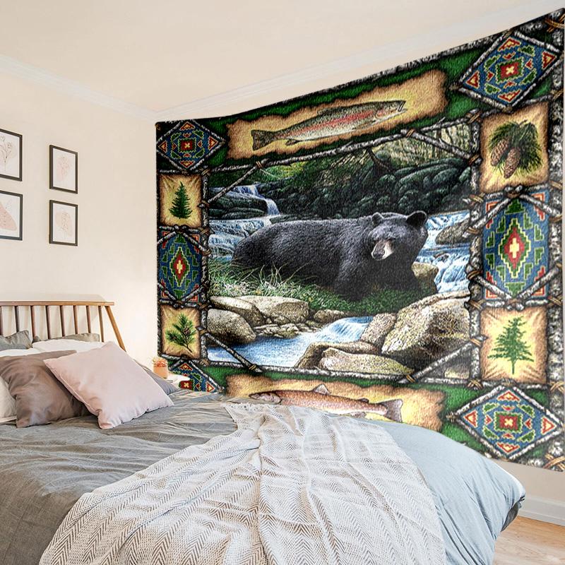 Autumnal Bear Family Scene Tapestry Room Decoration Wall Hanging for Living Room Bedroom, dormitory, Birthday and Christmas gifts