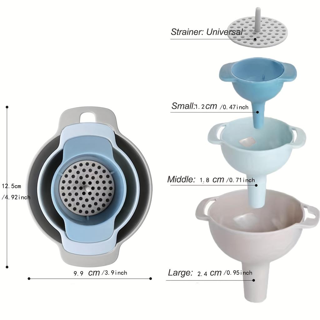 Set of Funnels for Filling Bottles Funnels with Detachable Strainer Filter Oil Funnel Funnel for Liquid Dry Ingredients and Powder