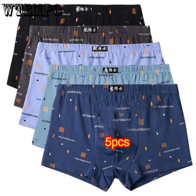 5PCS 100% Cotton Men's Boxer Briefs Youth Trend Pure Cotton Plus Size Mid-waist Four-corner Breathable Sweat-absorbent Loose Briefs