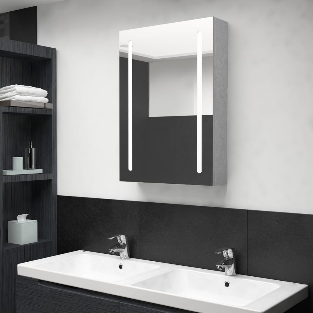 LED Bathroom Mirror Cabinet In Concrete Grey 50 X 13 X 70 Cm