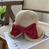 Elegant ribbon bow pearl grass hat women's summer dome seaside outing shading versatile top hat tide