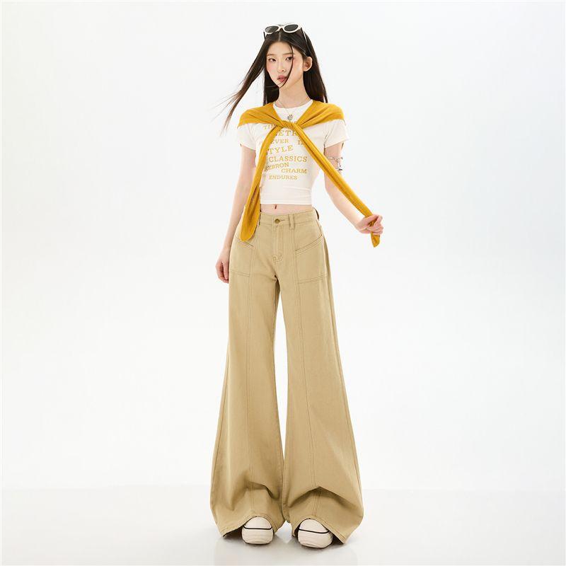 Spring Summer Pure Cotton Casual Soft Non Cling Micro Flare Patchwork Slim Flare Denim Pants For Women Casual Pants Oversize Denim Trousers