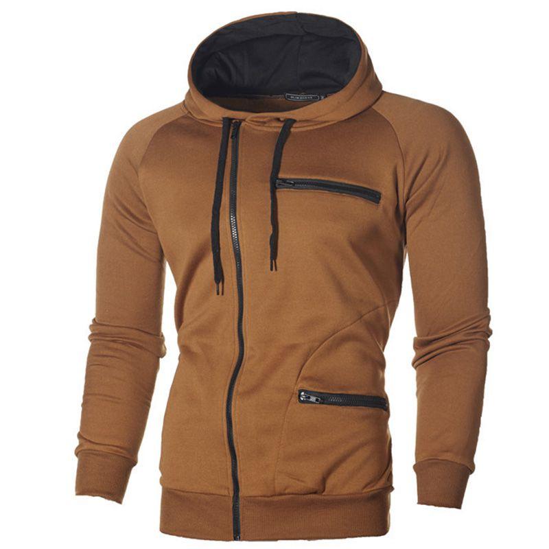 Cozy Men's Autumn Winter Hoodie Hooded Sweatshirt With Drawstring And Full-zip Closure