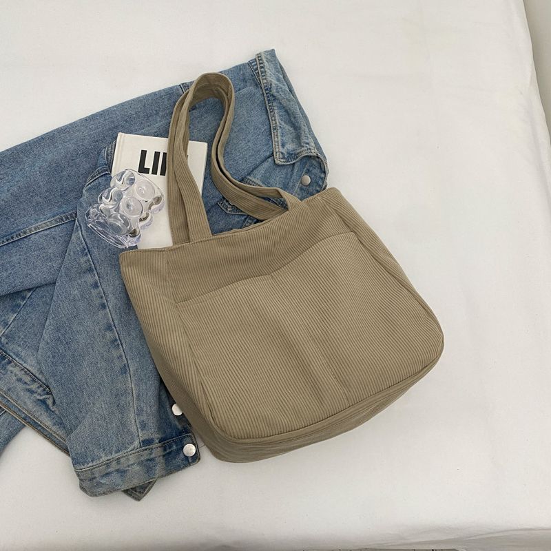 

Bag Corduroy Large Capacity Simple Versatile Single Shoulder New Autumn and Winter Casual Premium Commuter Tote Black хаки