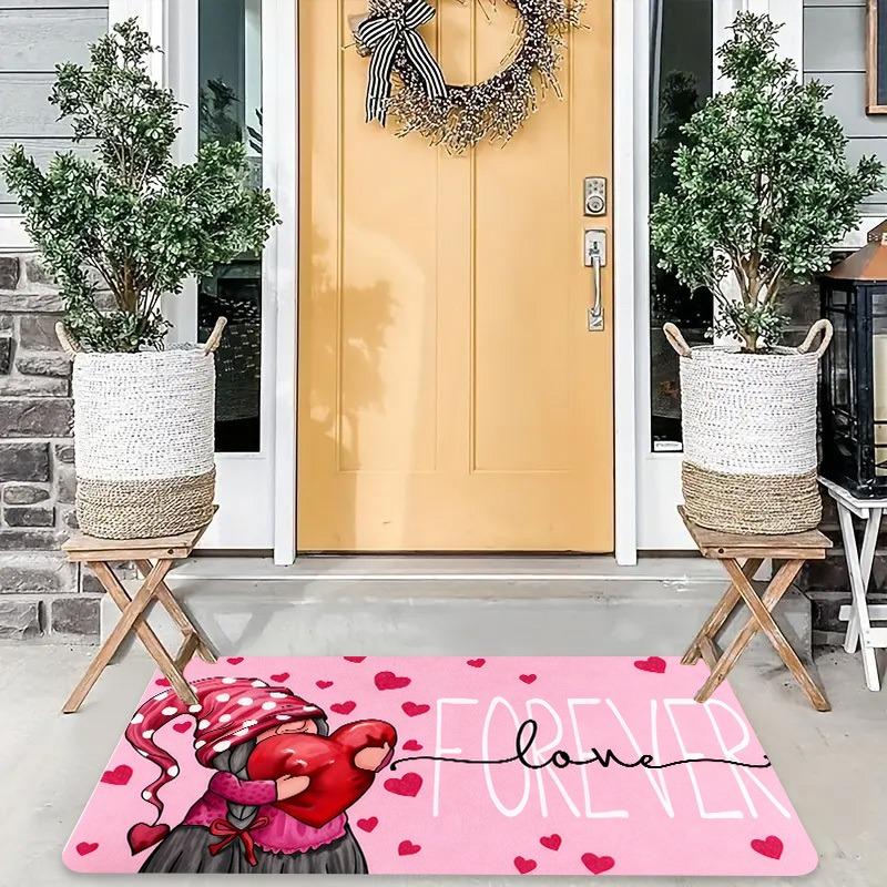 Curious Elf Welcome Floor Mat, Flannel Material, Durable Carpet, Valentine's Day Themed Interior Decor