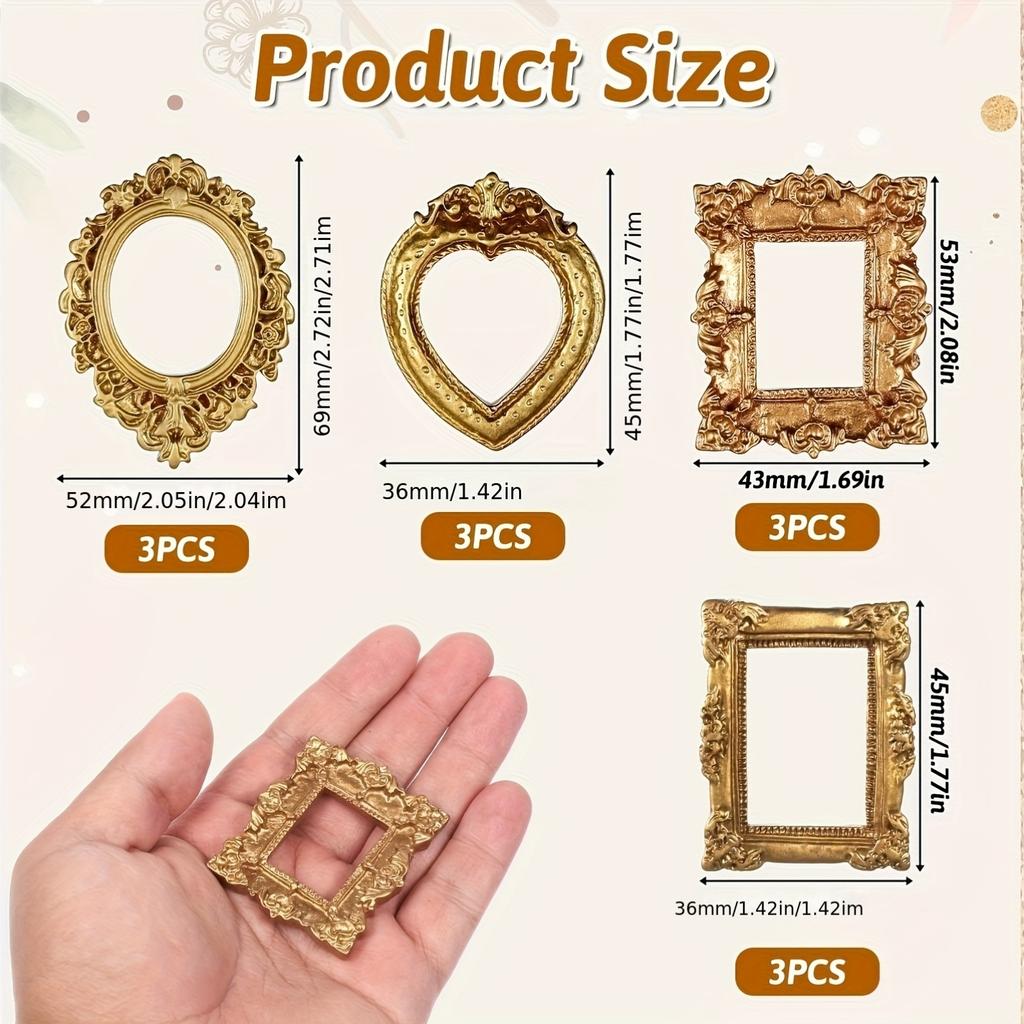 12pz Mini Cornici per Foto Vintage Barocche Dorate Resina Vetrine Matrimonio Natale Cornici Esposizione Foto Decorazione Casa