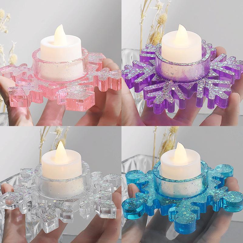 Resin Casting Mold 2-in-1 Snowflake Candle Holder Silicone Mold, Candle Holder Plaster Mold Resin Drip Glue Mirror Mold