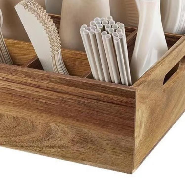 Practical Wooden Cutlery Rack With Multiple Sections For Spoons Forks