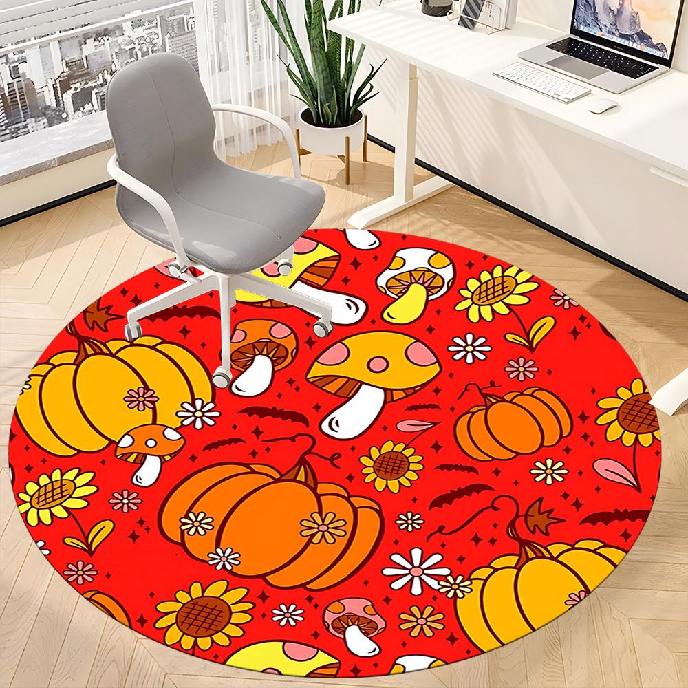 1pc Pumpkin Patch Mushroom Chair Carpet for Office Non Slip, Machine Washable Rug for Office, Room Holiday Decor for Christmas, Birthday Polyester