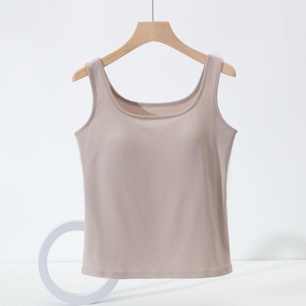 Women's Slim Fit Cotton Camisole: Versatile Spring/Summer Sleeveless Top with Chest Pads