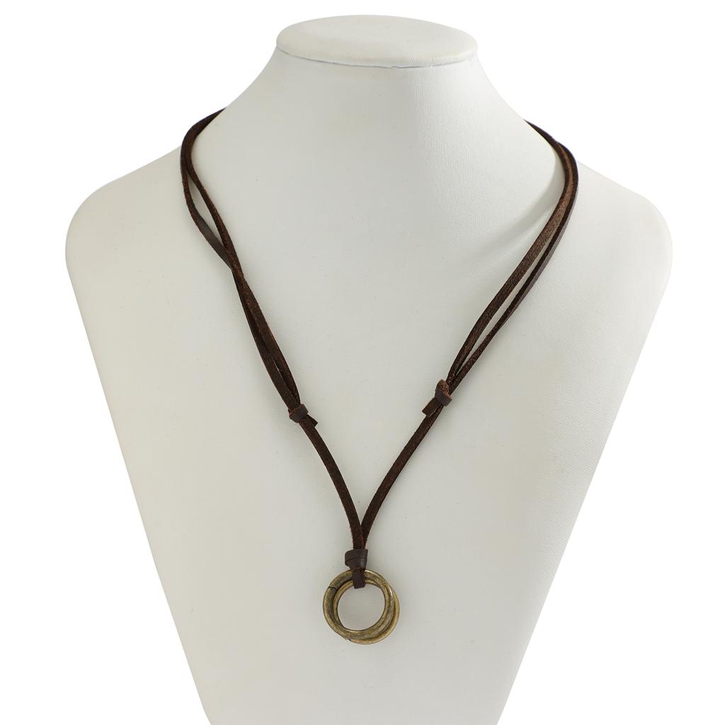 Salircon Boho Vintage Metal Double Ring Pendant Necklace Casual Korean Velvet Adjustable Rope Chain Necklace Men's Neck Jewelry