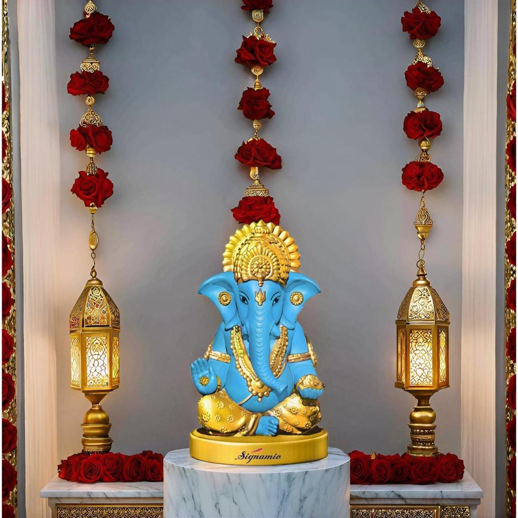 Handcrafted Blue Ganesha Idol for Car Dashboard Item: Ganesh Ji, Ganpati Bappa Murti for Home Decor - Exquisite Car God Idols