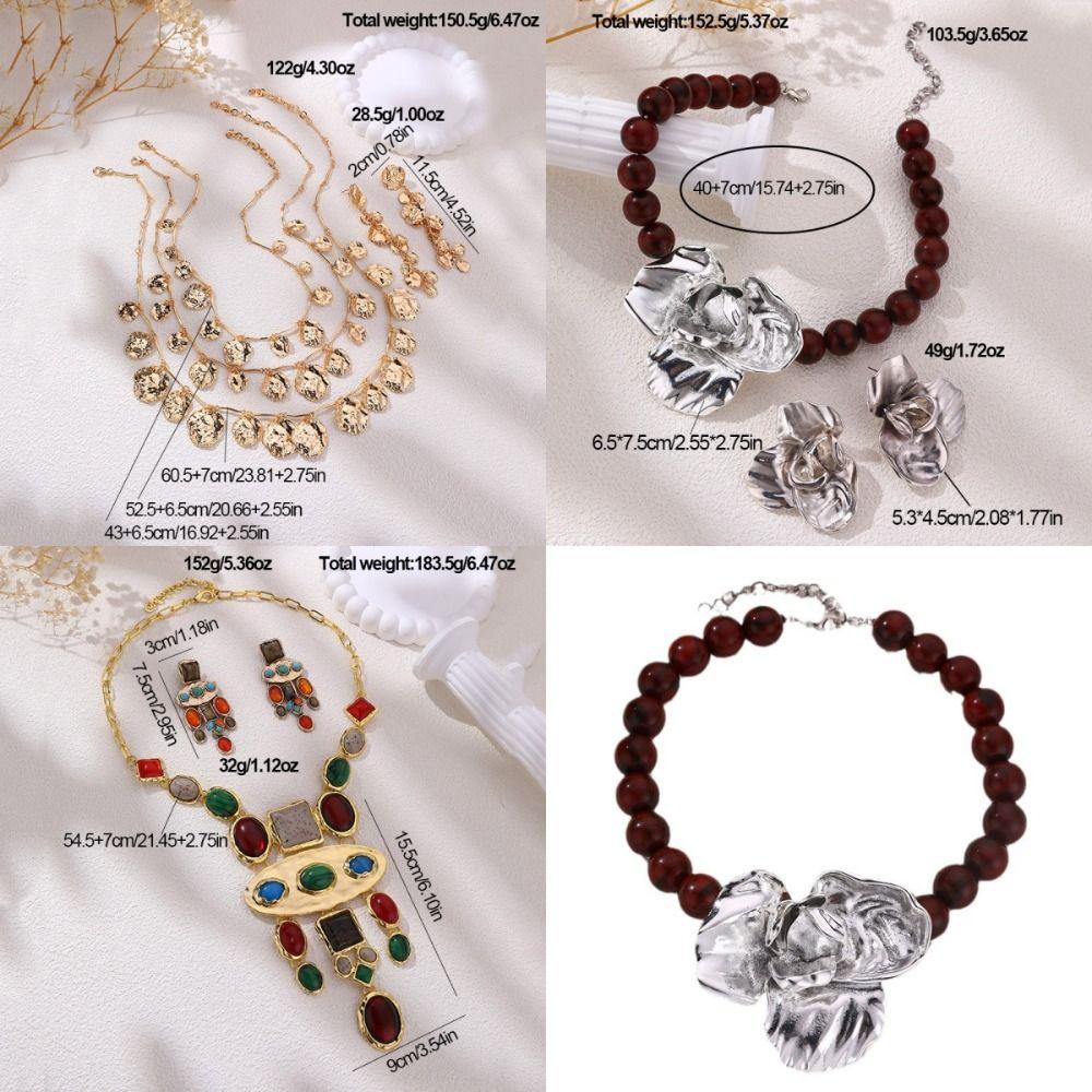 Vintage Flower Beaded Pendant Baroque Fashion Jewelry Sets Tassels Necklaces Earrings  Women