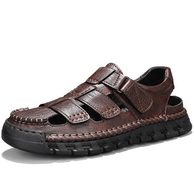 Sandales décontractées d'été pour hommes, grande taille, en cuir véritable, décontractées, faites à la main, respirantes, décontractées