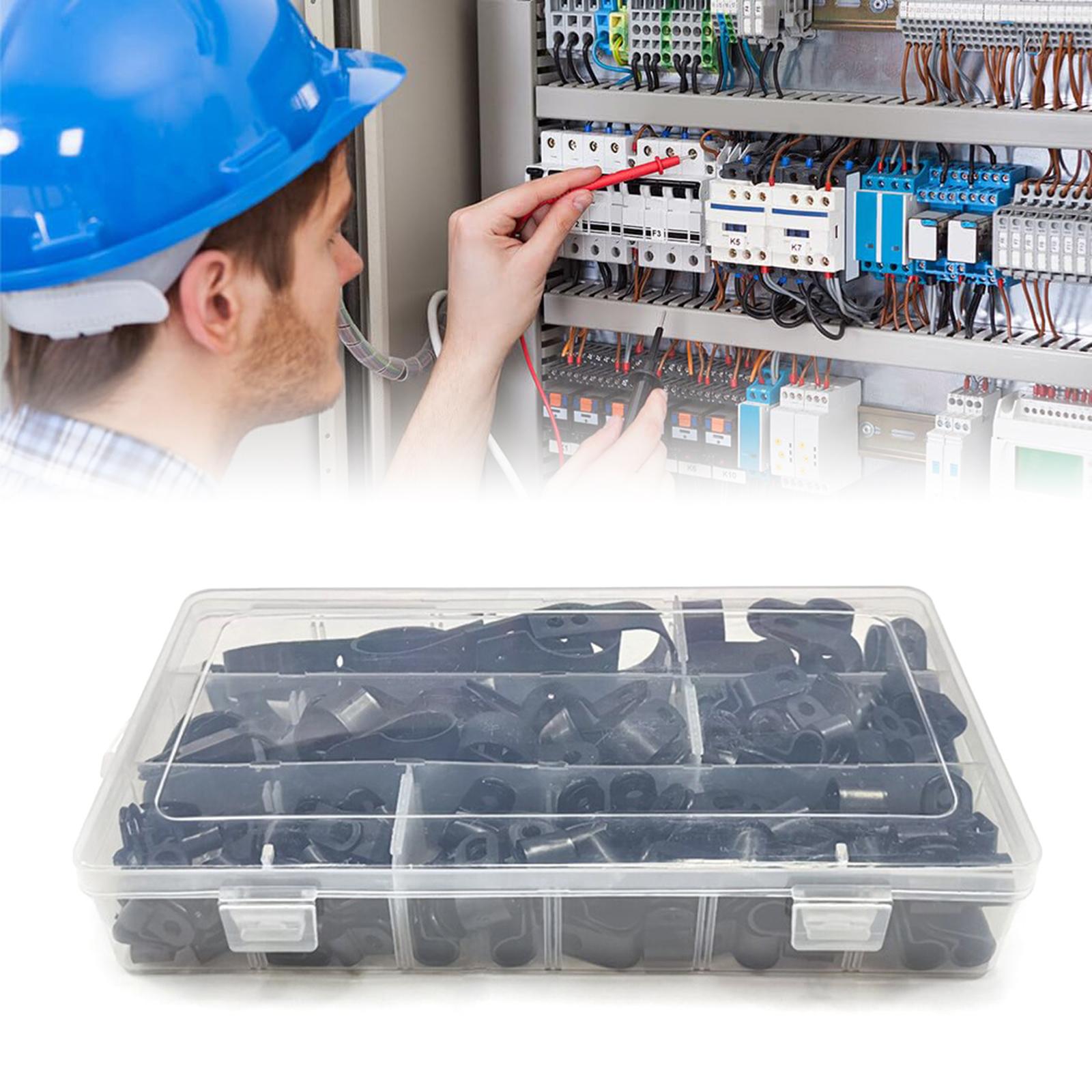 

Набор из 200 нейлоновых зажимов для проводов. Удобные черные кабельные зажимы. Ассортимент нейлоновых зажимов для организации прокладки проводов.