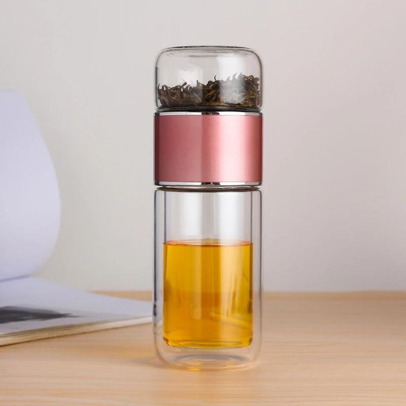 Sticlă de apă de ceai de 350 ml, sticlă borosilicată de înaltă calitate, dublu strat, ceașcă de apă pentru ceai, infuzor, pahar, sticlă de apă cu filtru de ceai