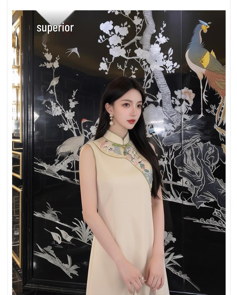 2026 Sommer A-Linien-Ärmelloses Kleid im chinesischen Stil mit Stickerei - P0150