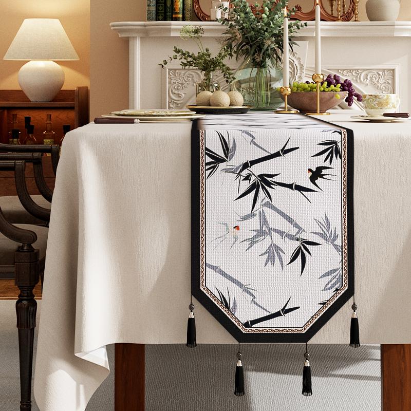 Cotton And Linen Tea Table Mat Tassel Lace Cover Chinese Traditional Table Runner Home Decor TV Cabinet Table Runners