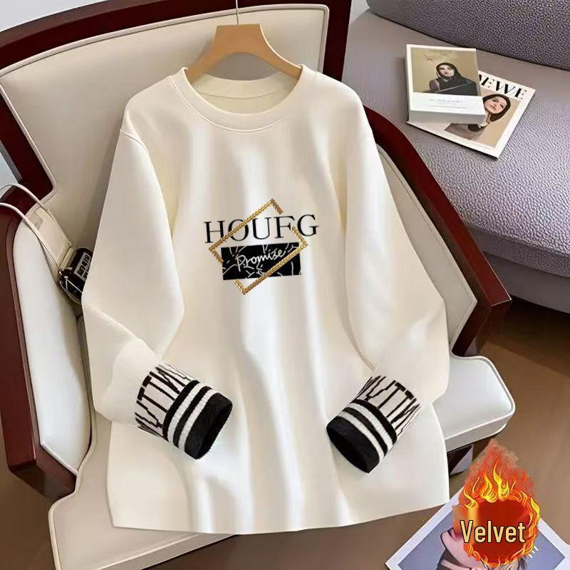 Double-Sided German Fleece Women's Plus Size Mid-Length Warm Long Sleeve T-Shirt