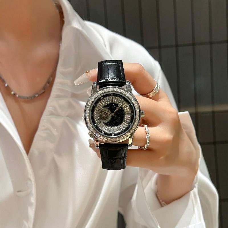 Mens Automatic Mechanical Watch With Skeleton Dial Swiss Style Stainless Steel Case Mineral Glass 30M Water Resistant