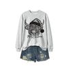 Womens Casual Fashion Christmas Yak Head Print Crewneck Sweatshirt Regular Fit Daily Wear