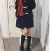 Petite Japanese-Style Woolen Coat with Cow Horn Buckle - Autumn/Winter JK Academy Medium-Length with Fleece