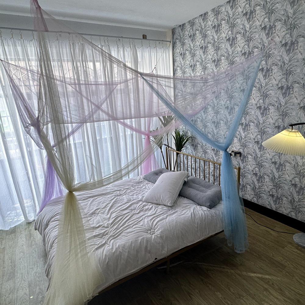 2-Meter Encrypted Four-Door Square Mosquito Net with Hooks - Simple Inn Style