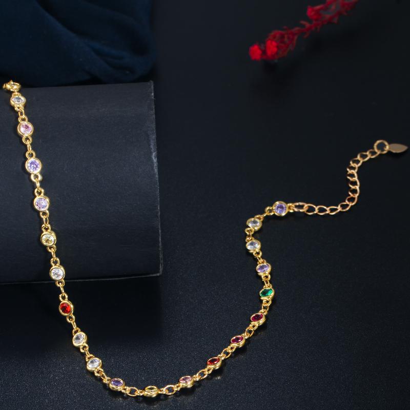 WWJ høy kvalitet rund regnbue Cubic Zirconia langkjede halskjede