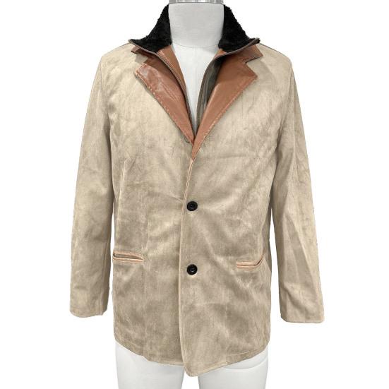 Winter Fall Men Jacket Retro Patchwork Fake Two Piece Fake Pockets Single Breasted Cardigan Long Sleeve Thick Plush Solid Color Lapel Plus Size Men