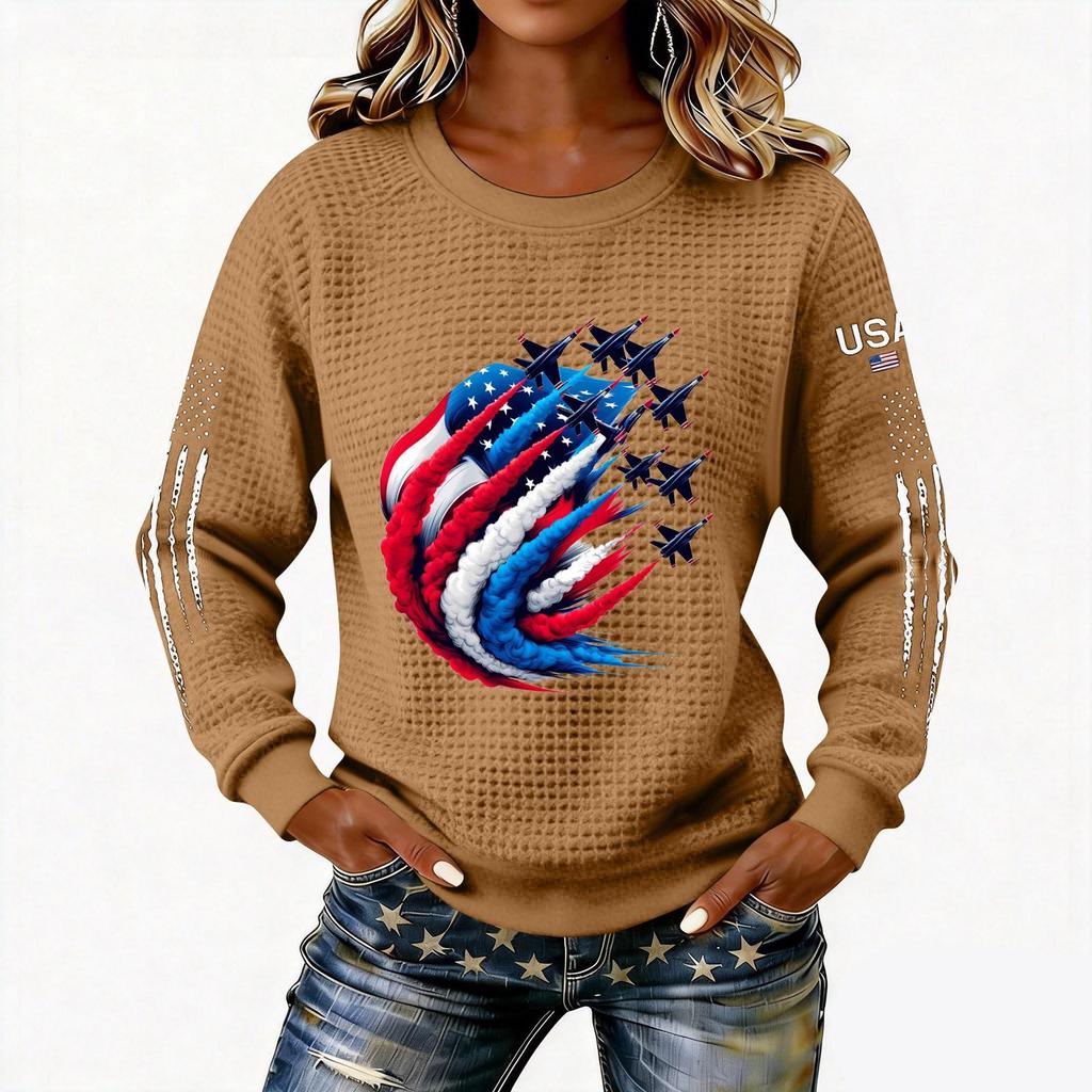 Women's Fashionable Lightweight Long-Sleeved Pullover Sweatshirt With Printed Round Neck