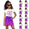Set di Abbigliamento Bambina Stampa Strega, Top Casual Largo a Girocollo Manica Corta + Gonna Corta