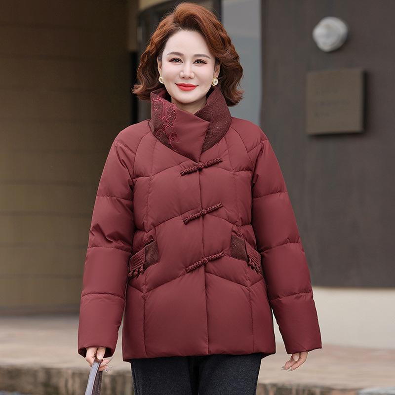 High-end brand mother down jacket short foreign style new winter warm stand-up jacket for the elderly women