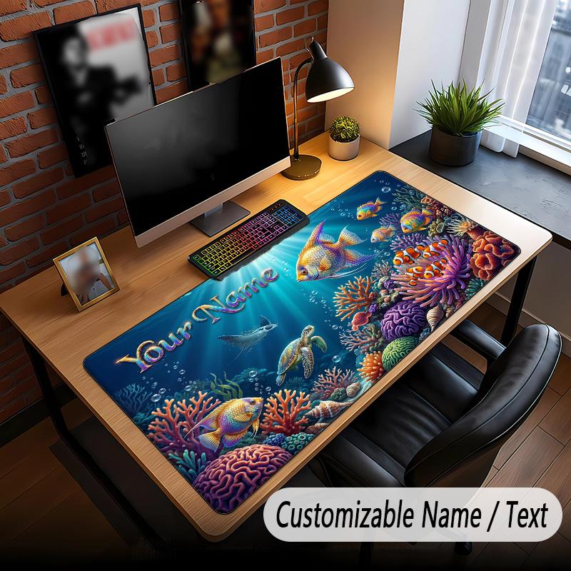 Fish Ocean Theme Custom Mouse Pad Personalized With Name Text Customized Desk Mat For Office Home Decor